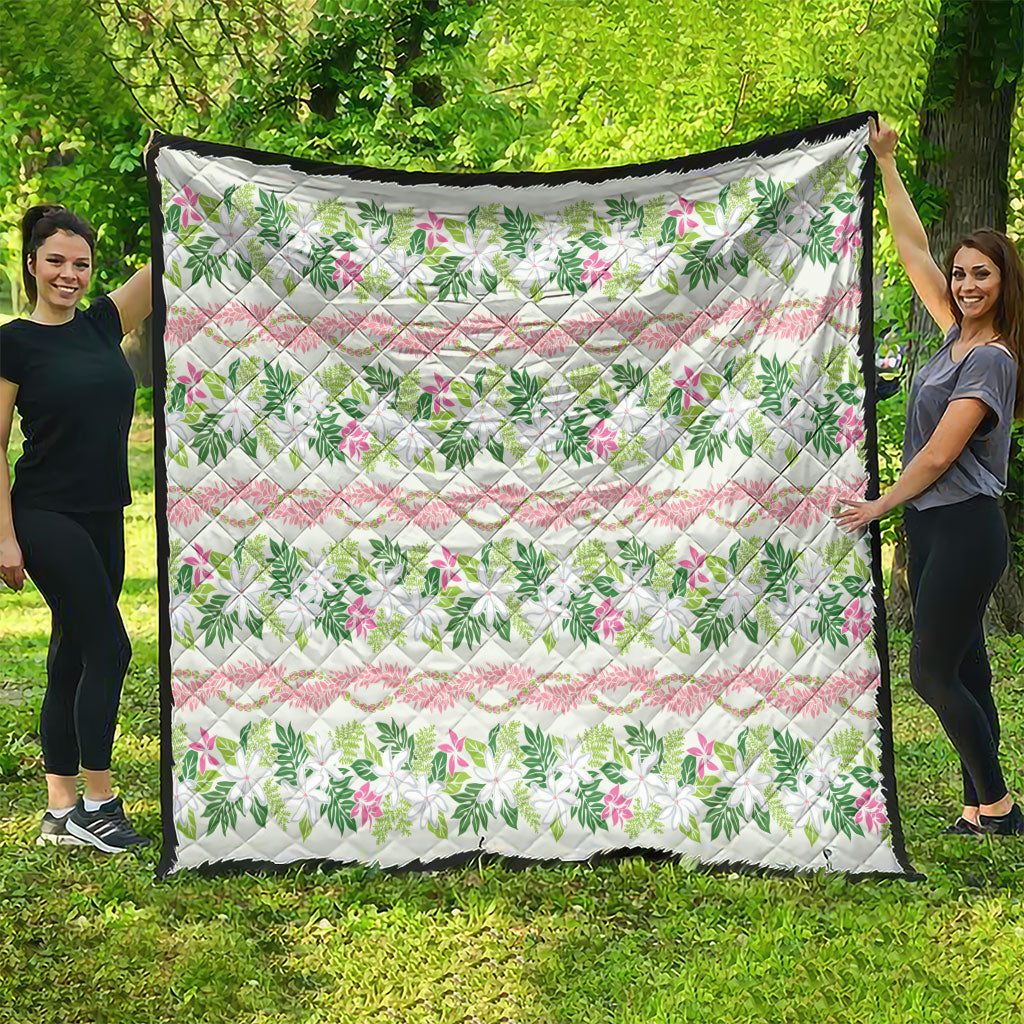 Monstera Tiare Plumeria Lei Pattern Quilt Green Version