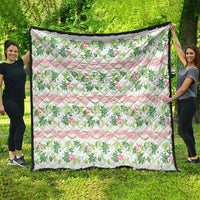 Monstera Tiare Plumeria Lei Pattern Quilt Green Version