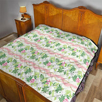 Monstera Tiare Plumeria Lei Pattern Quilt Green Version