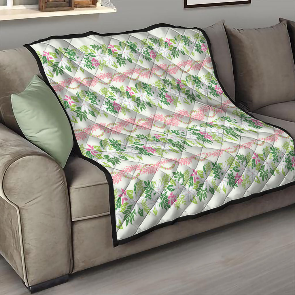 Monstera Tiare Plumeria Lei Pattern Quilt Green Version