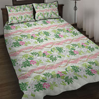 Monstera Tiare Plumeria Lei Pattern Quilt Bed Set Green Version