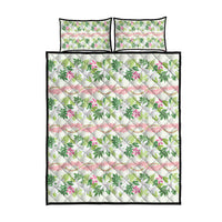 Monstera Tiare Plumeria Lei Pattern Quilt Bed Set Green Version