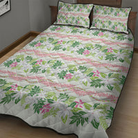 Monstera Tiare Plumeria Lei Pattern Quilt Bed Set Green Version