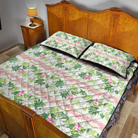 Monstera Tiare Plumeria Lei Pattern Quilt Bed Set Green Version