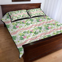 Monstera Tiare Plumeria Lei Pattern Quilt Bed Set Green Version