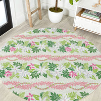 Monstera Tiare Plumeria Lei Pattern Round Carpet Green Version