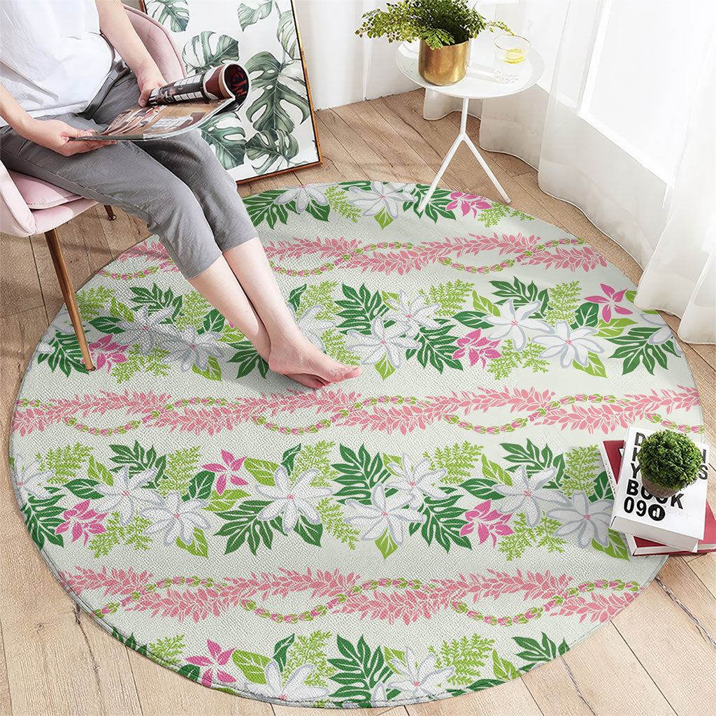 Monstera Tiare Plumeria Lei Pattern Round Carpet Green Version