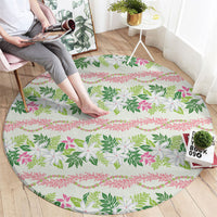 Monstera Tiare Plumeria Lei Pattern Round Carpet Green Version