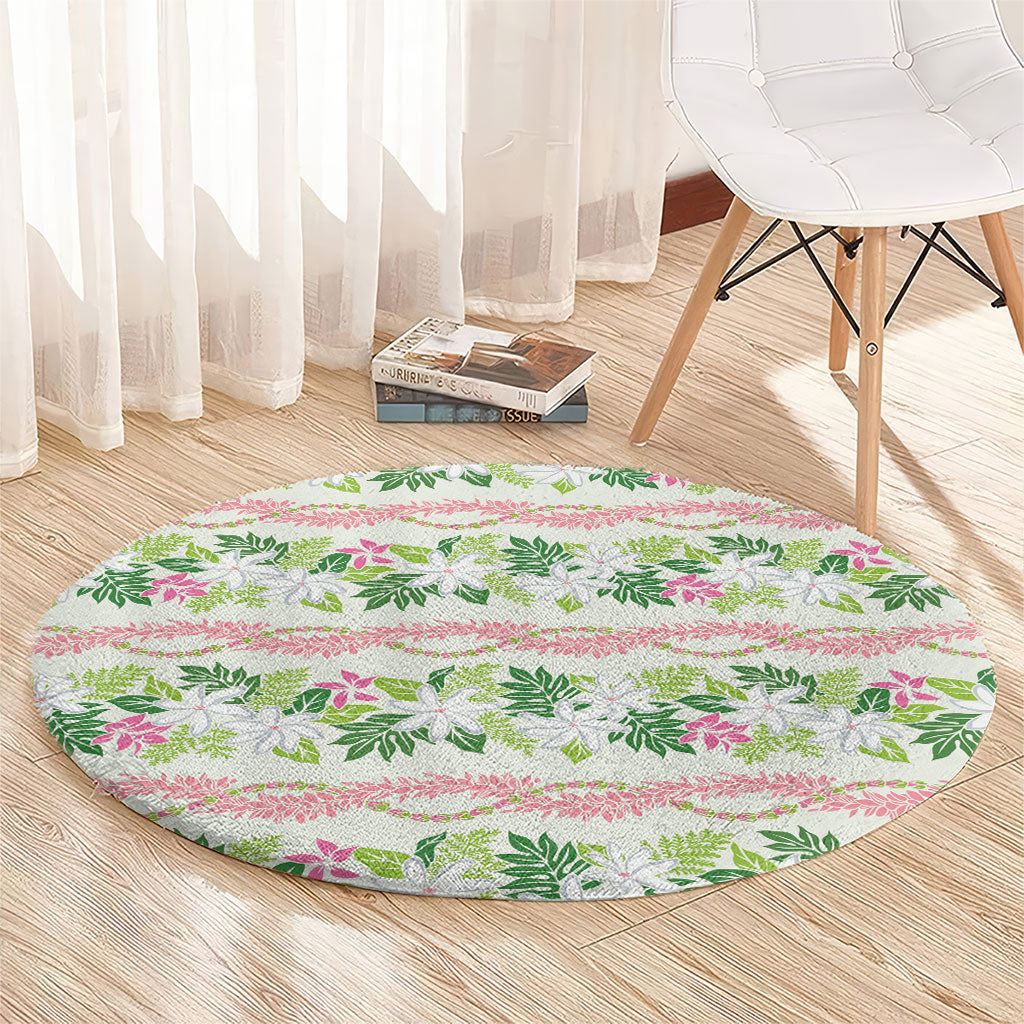 Monstera Tiare Plumeria Lei Pattern Round Carpet Green Version