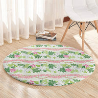 Monstera Tiare Plumeria Lei Pattern Round Carpet Green Version