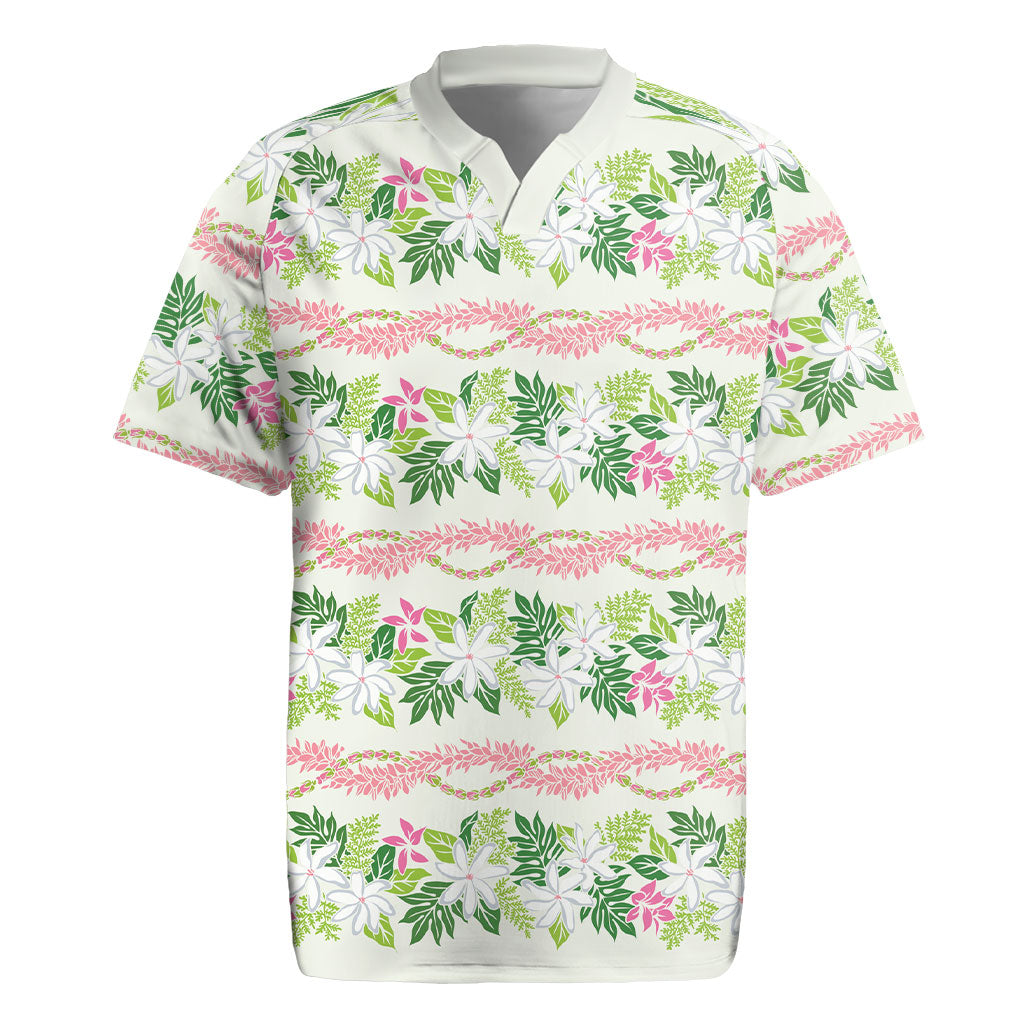 Monstera Tiare Plumeria Lei Pattern Rugby Jersey Green Version LT01 Green - Polynesian Pride