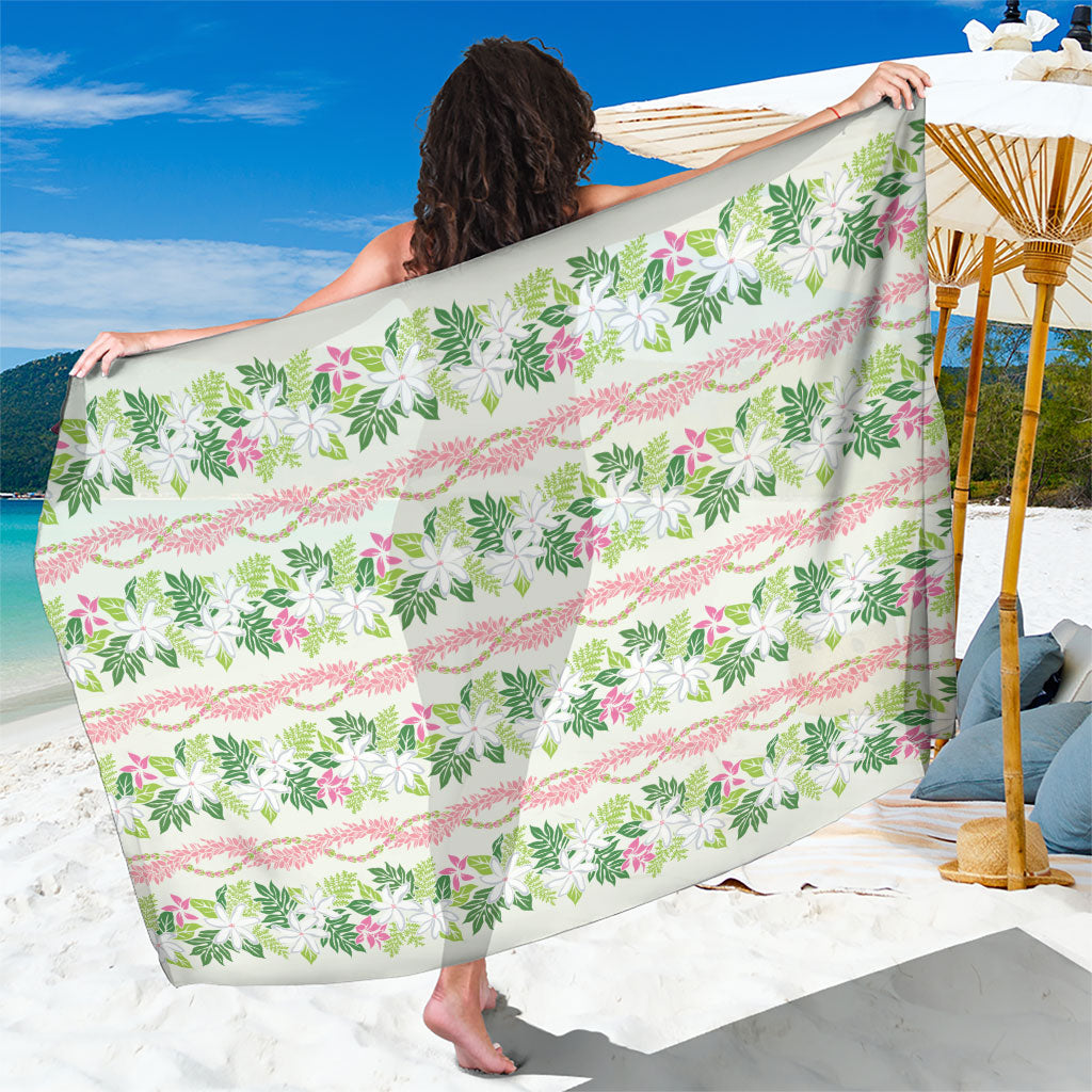 Monstera Tiare Plumeria Lei Pattern Sarong Green Version
