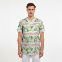 Monstera Tiare Plumeria Lei Pattern Scrub Top Green Version