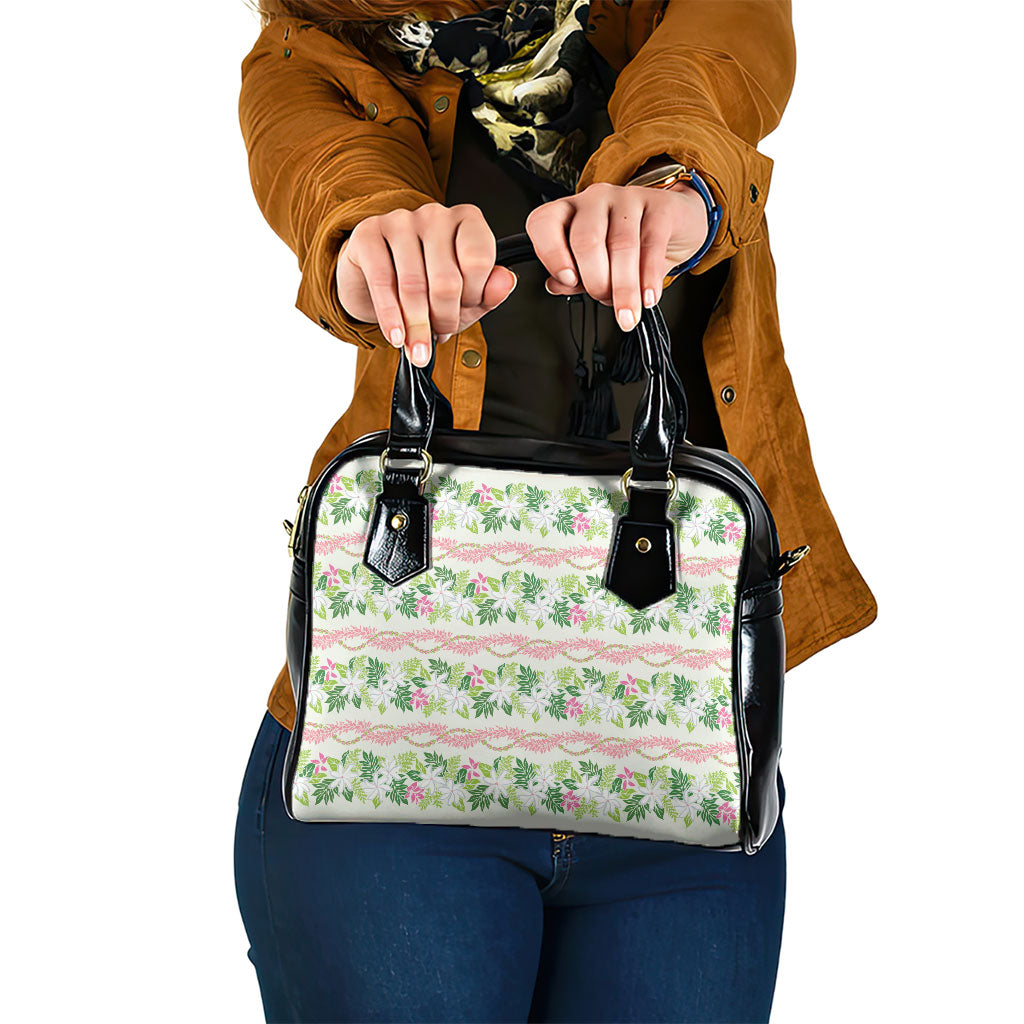 Monstera Tiare Plumeria Lei Pattern Shoulder Handbag Green Version