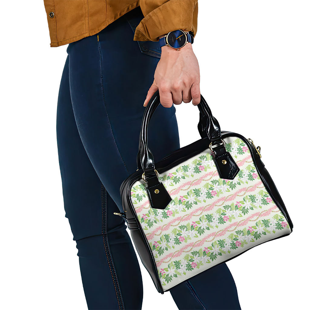 Monstera Tiare Plumeria Lei Pattern Shoulder Handbag Green Version