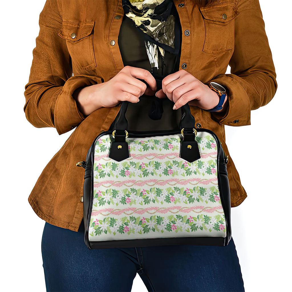 Monstera Tiare Plumeria Lei Pattern Shoulder Handbag Green Version