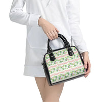 Monstera Tiare Plumeria Lei Pattern Shoulder Handbag Green Version