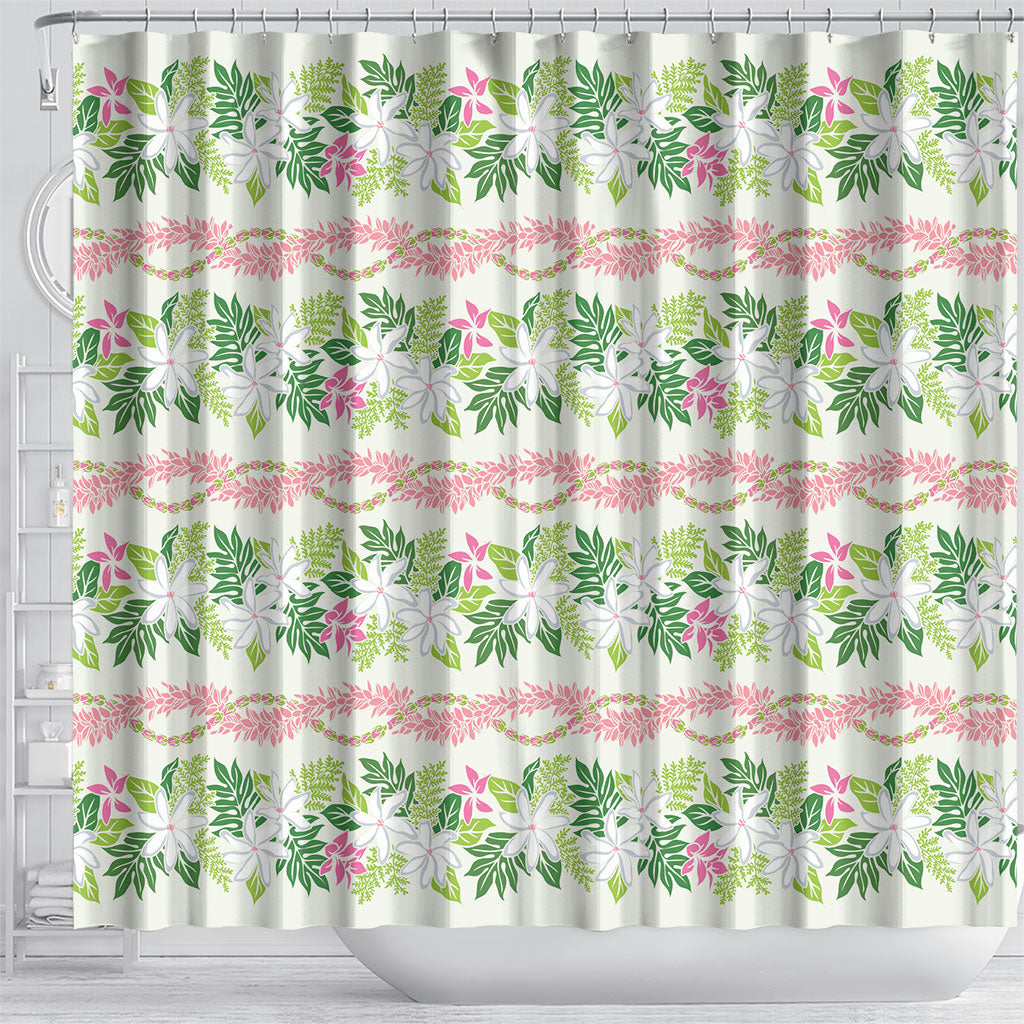Monstera Tiare Plumeria Lei Pattern Shower Curtain Green Version LT01 - Polynesian Pride
