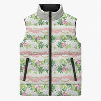 Monstera Tiare Plumeria Lei Pattern Sleeveless Puffer Jacket Green Version