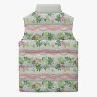Monstera Tiare Plumeria Lei Pattern Sleeveless Puffer Jacket Green Version