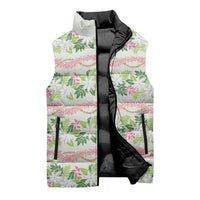 Monstera Tiare Plumeria Lei Pattern Sleeveless Puffer Jacket Green Version