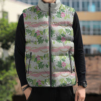 Monstera Tiare Plumeria Lei Pattern Sleeveless Puffer Jacket Green Version