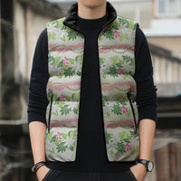 Monstera Tiare Plumeria Lei Pattern Sleeveless Puffer Jacket Green Version