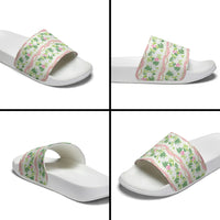 Monstera Tiare Plumeria Lei Pattern Slide Sandals Green Version LT01 - Polynesian Pride
