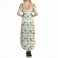 Monstera Tiare Plumeria Lei Pattern Summer Maxi Dress Green Version
