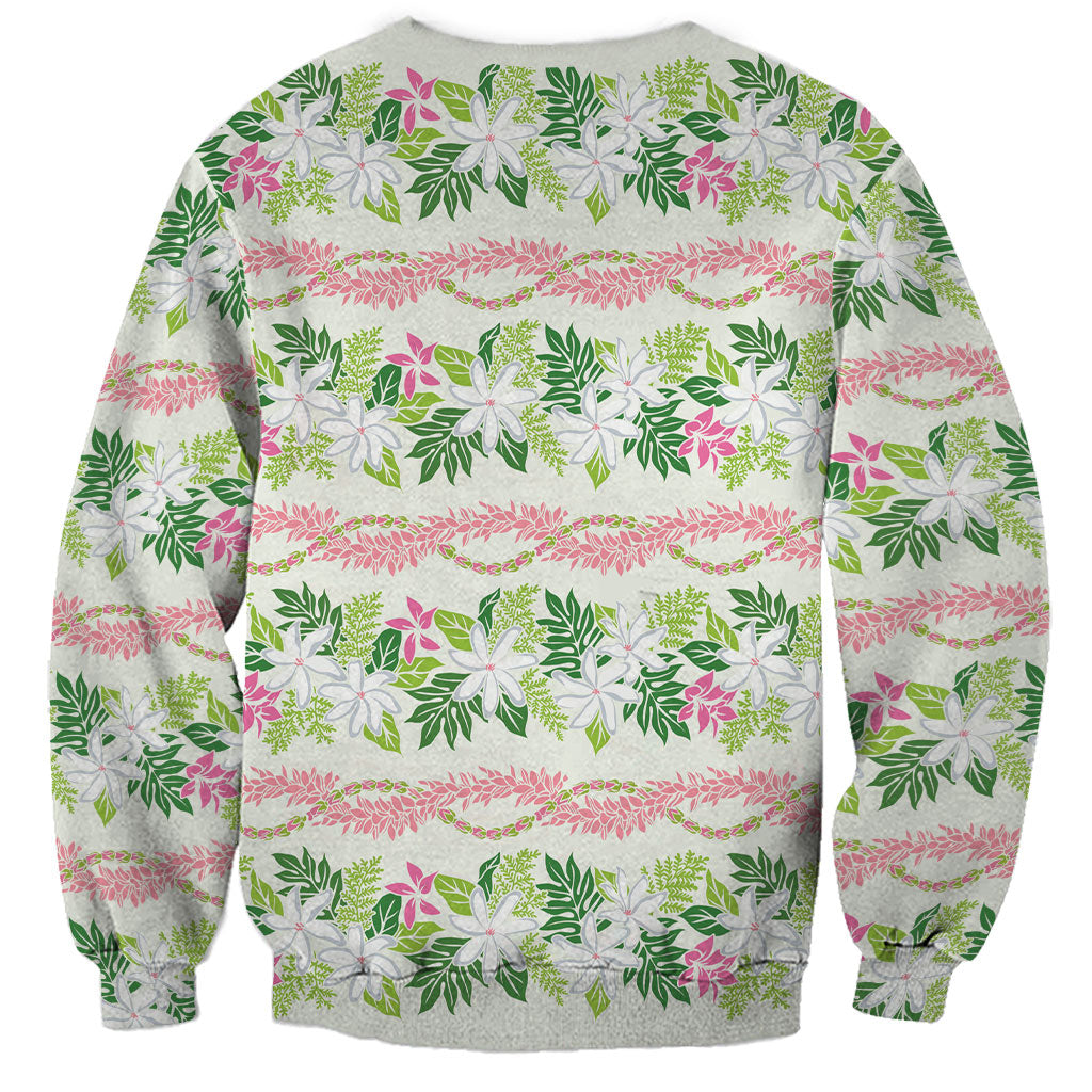 Monstera Tiare Plumeria Lei Pattern Sweatshirt Green Version LT01 - Polynesian Pride