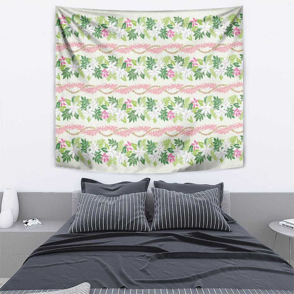 Monstera Tiare Plumeria Lei Pattern Tapestry Green Version