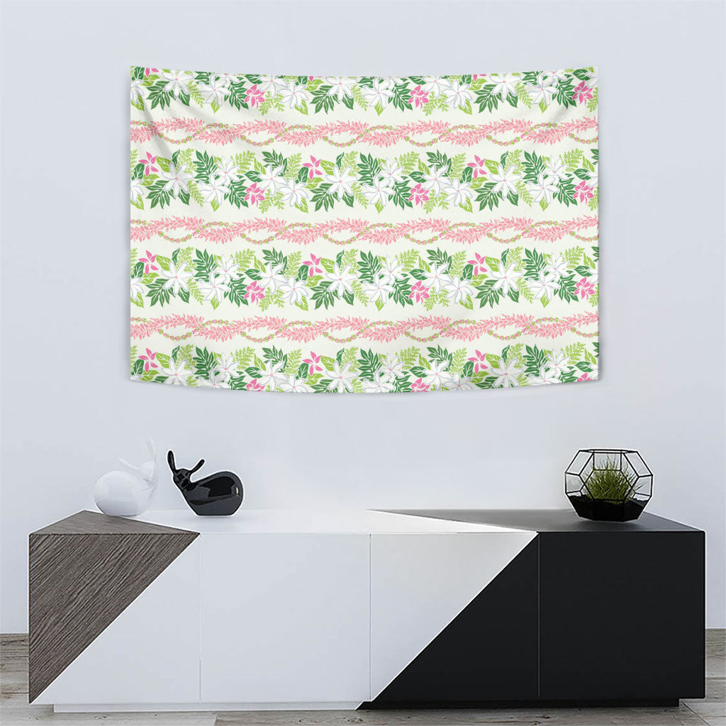 Monstera Tiare Plumeria Lei Pattern Tapestry Green Version