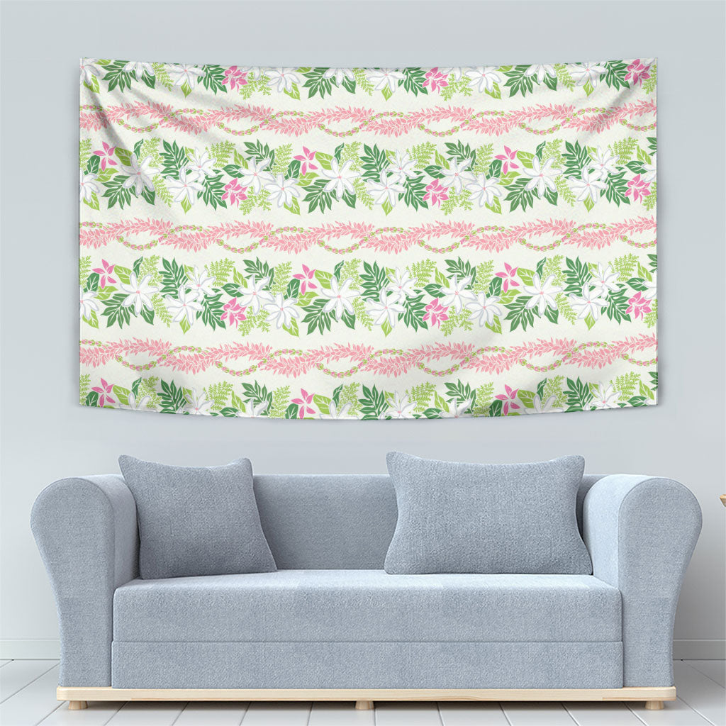 Monstera Tiare Plumeria Lei Pattern Tapestry Green Version
