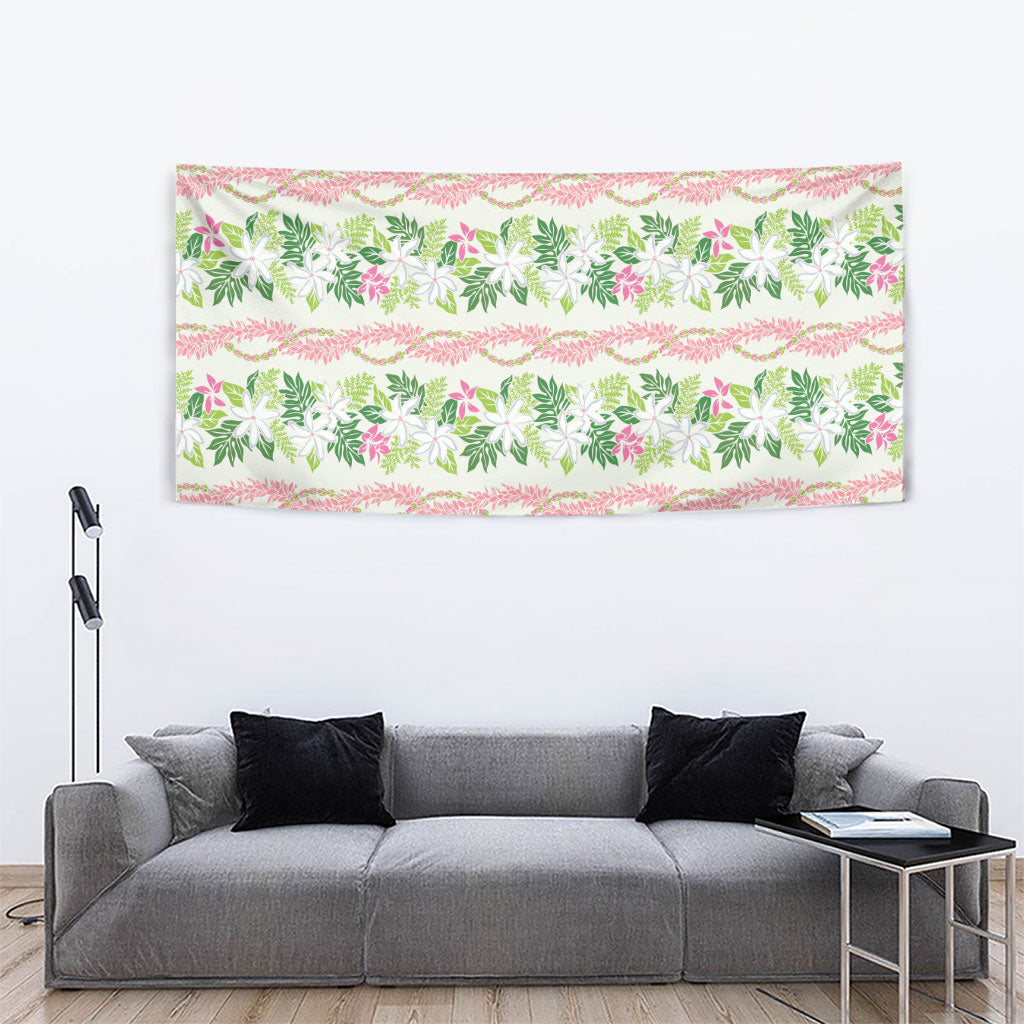 Monstera Tiare Plumeria Lei Pattern Tapestry Green Version