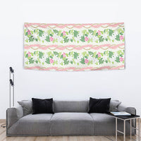 Monstera Tiare Plumeria Lei Pattern Tapestry Green Version