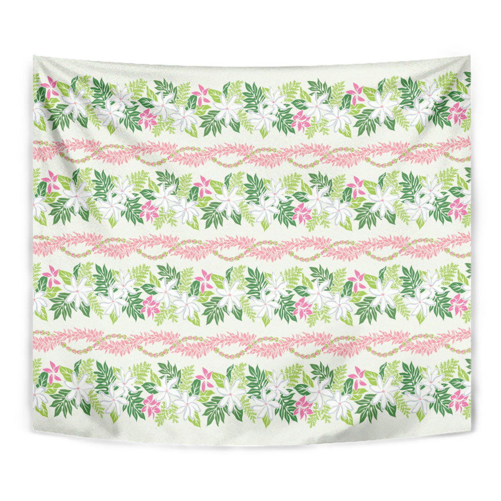 Monstera Tiare Plumeria Lei Pattern Tapestry Green Version