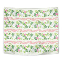 Monstera Tiare Plumeria Lei Pattern Tapestry Green Version