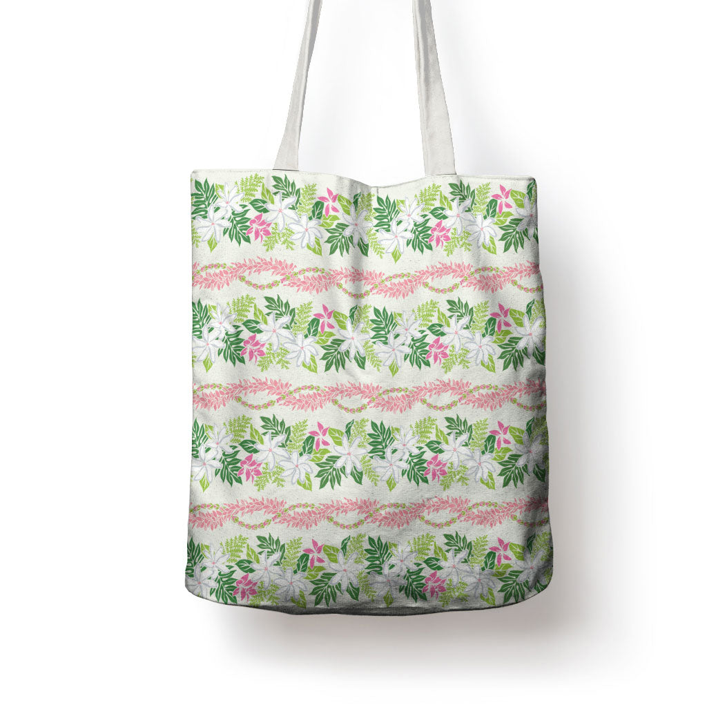Monstera Tiare Plumeria Lei Pattern Tote Bag Green Version