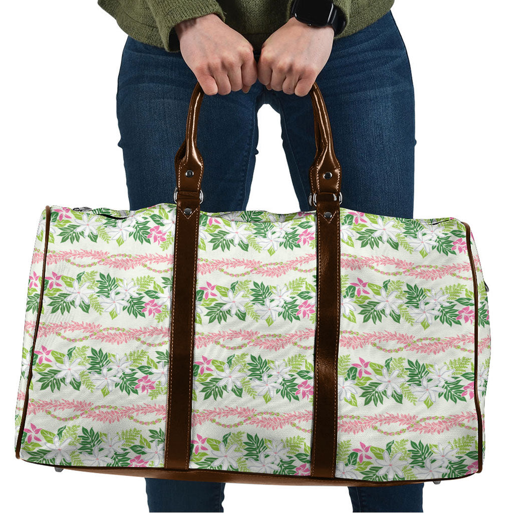 Monstera Tiare Plumeria Lei Pattern Travel Bag Green Version