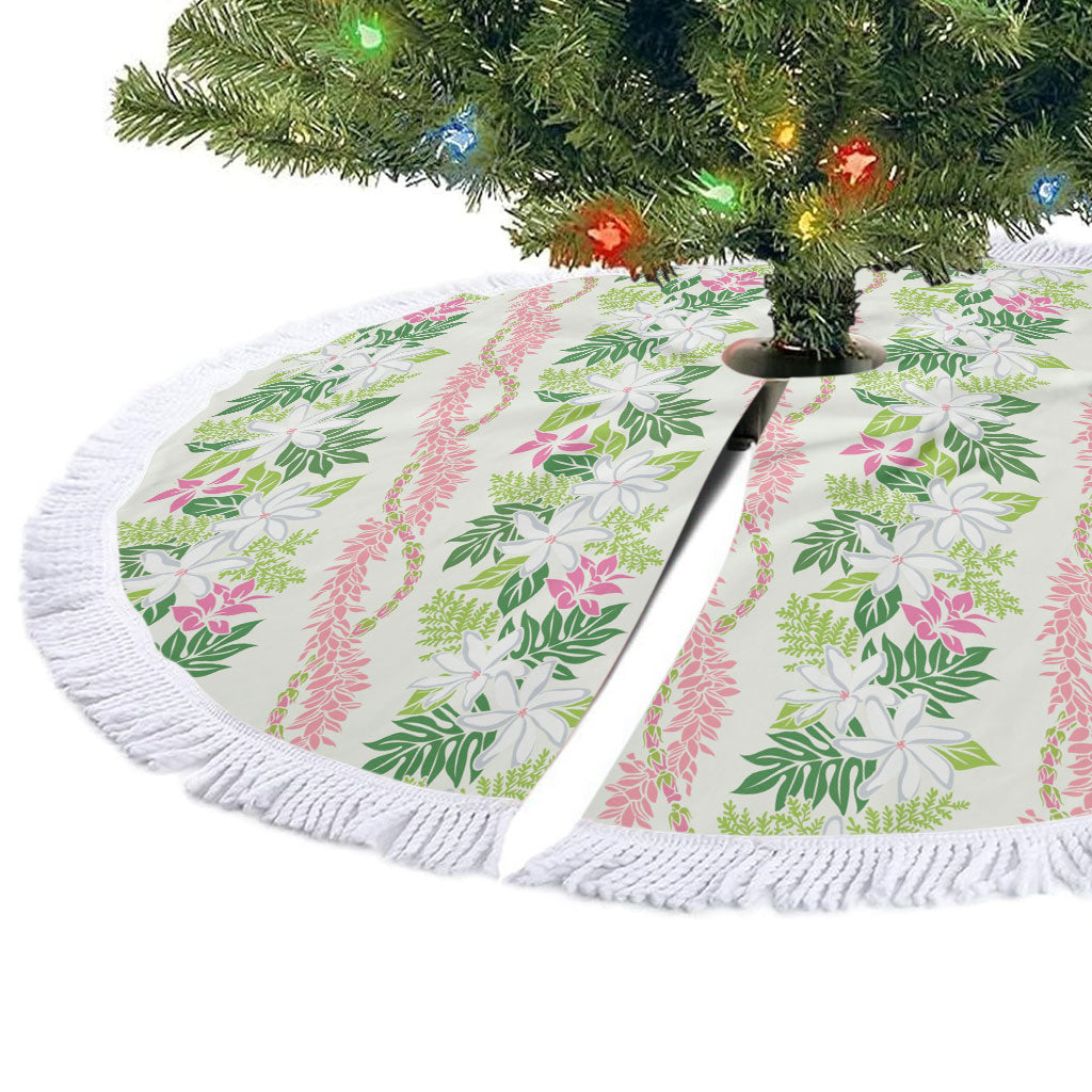 Monstera Tiare Plumeria Lei Pattern Tree Skirt Green Version