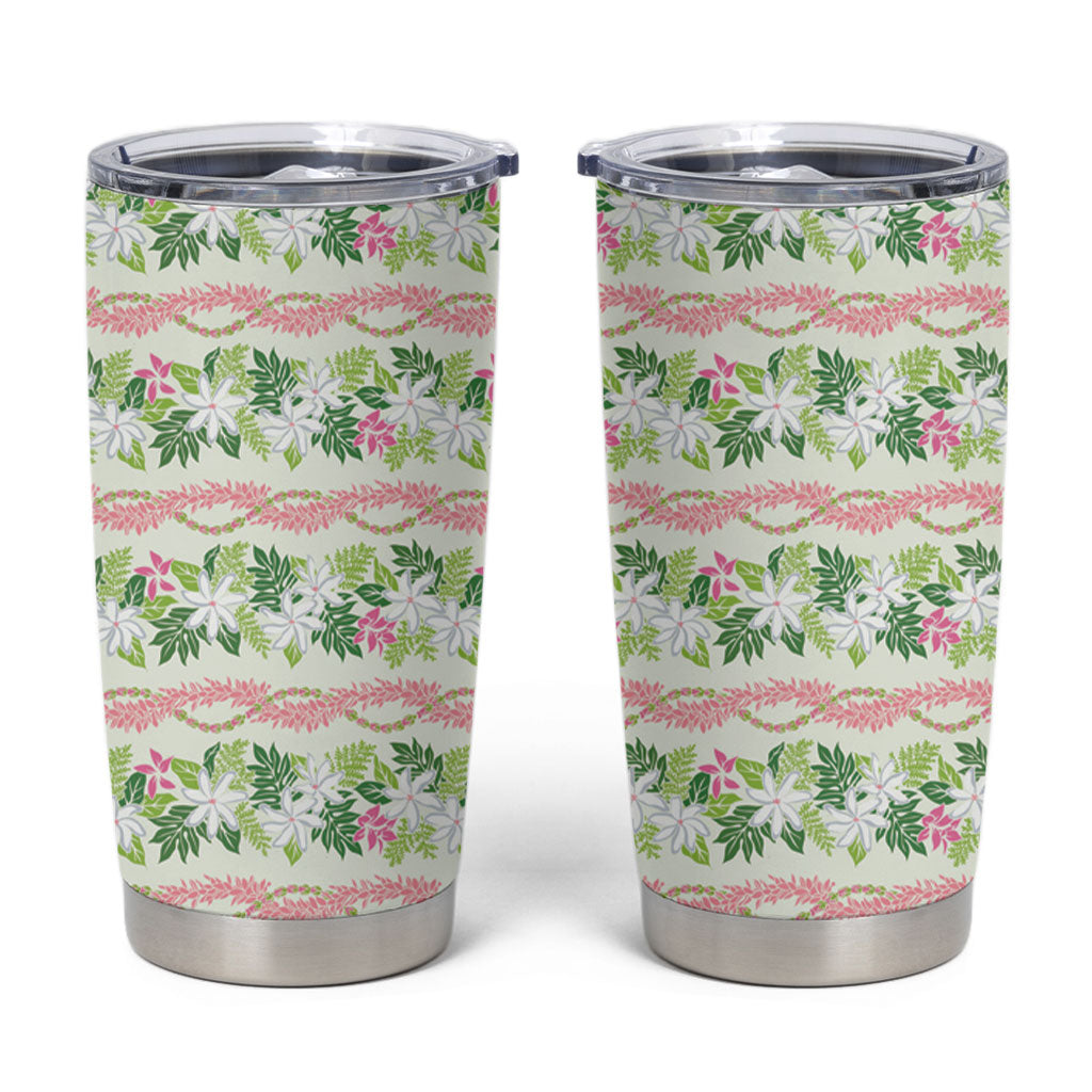 Monstera Tiare Plumeria Lei Pattern Tumbler Cup Green Version