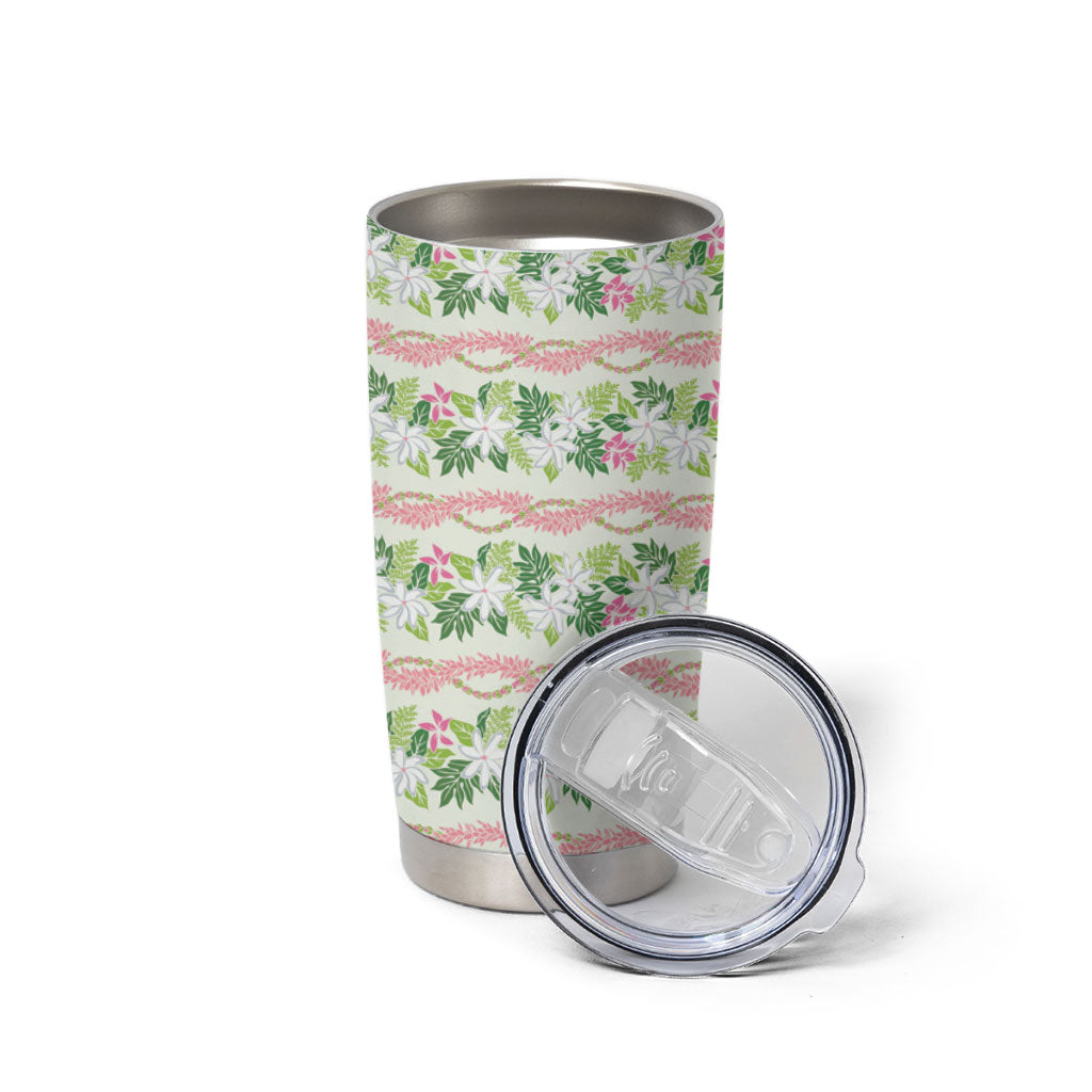 Monstera Tiare Plumeria Lei Pattern Tumbler Cup Green Version
