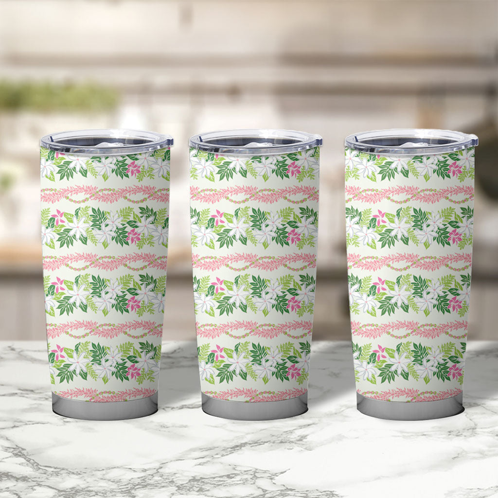 Monstera Tiare Plumeria Lei Pattern Tumbler Cup Green Version