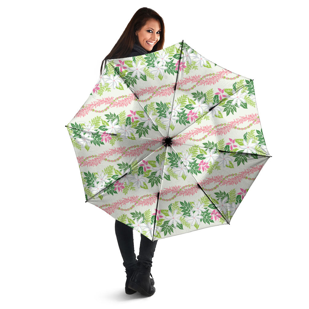 Monstera Tiare Plumeria Lei Pattern Umbrella Green Version