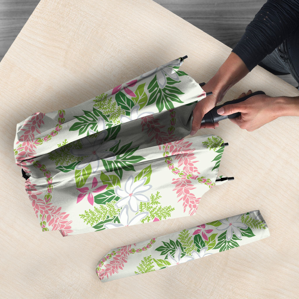 Monstera Tiare Plumeria Lei Pattern Umbrella Green Version