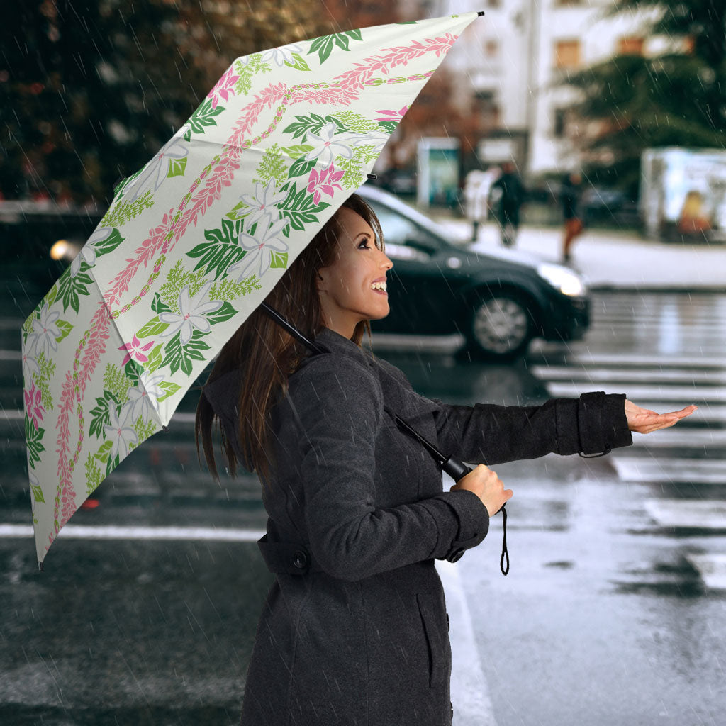Monstera Tiare Plumeria Lei Pattern Umbrella Green Version