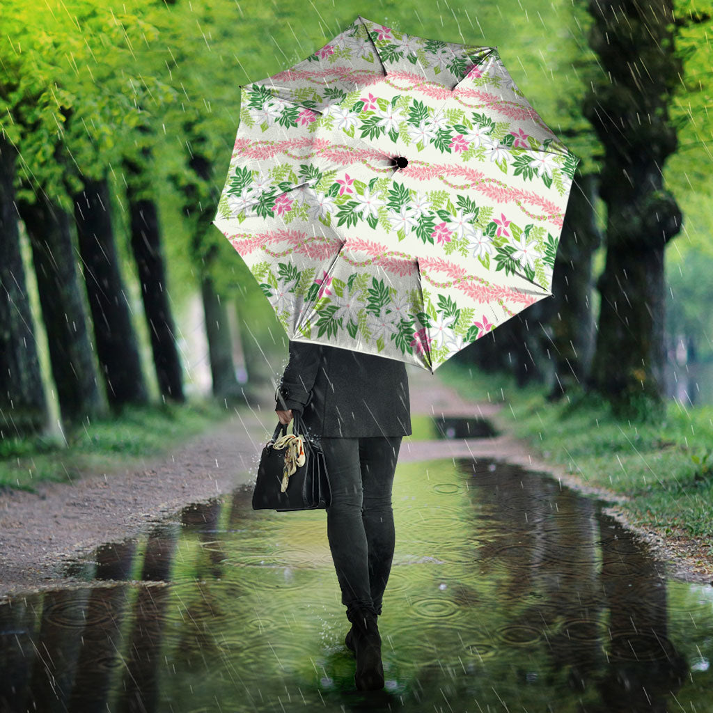 Monstera Tiare Plumeria Lei Pattern Umbrella Green Version