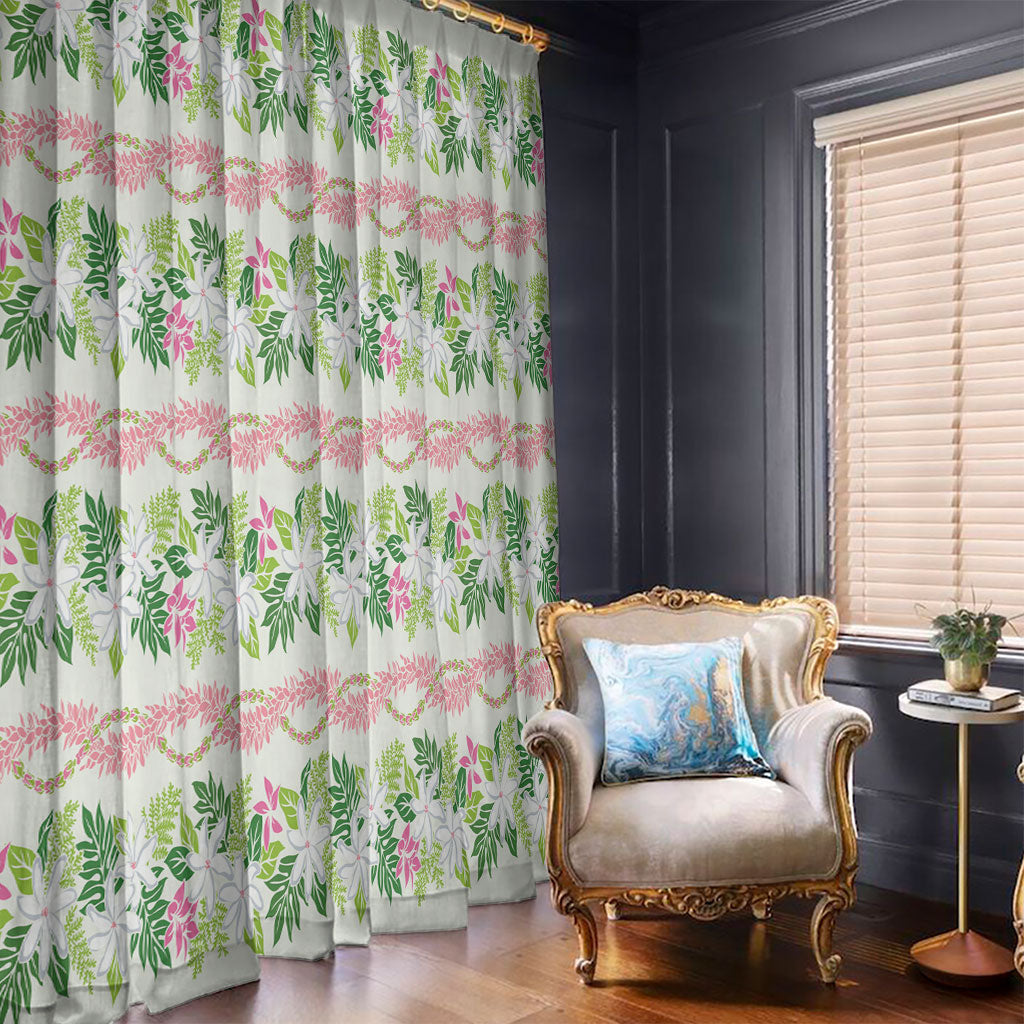 Monstera Tiare Plumeria Lei Pattern Window Curtain Green Version