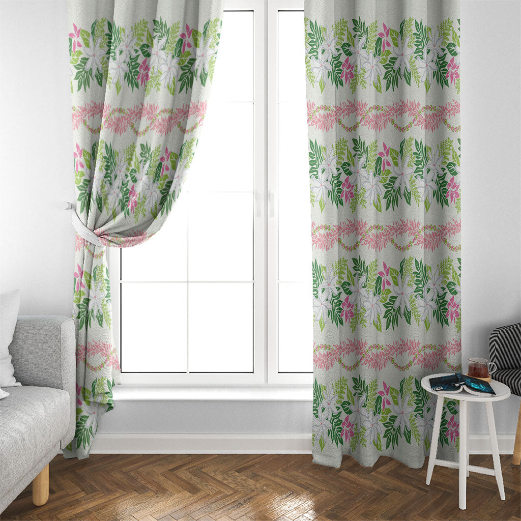 Monstera Tiare Plumeria Lei Pattern Window Curtain Green Version