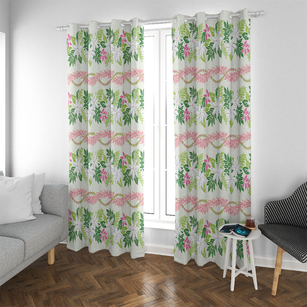 Monstera Tiare Plumeria Lei Pattern Window Curtain Green Version
